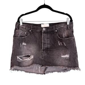 Oneteaspoon Mini Jean Skirt Size 30 Black Denim Distressed Raw Hem Dark Wash